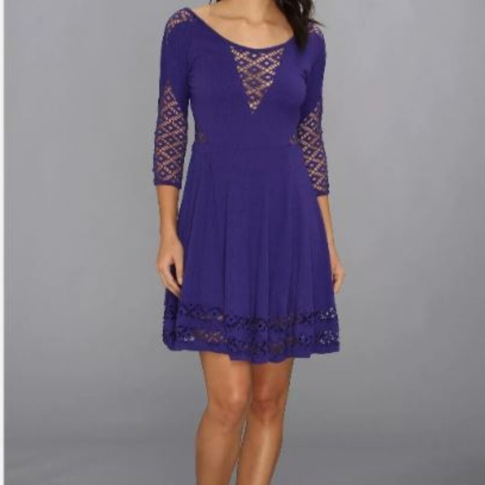 Free People "To the Point" Violet Purple Dress w/Crochet Inset